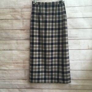 VINTAGE LANDS END WOOL WRAP MAXI SKIRT IN PLAID